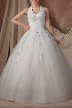 Organza Halter Floor Length Ball Gown with Sequins