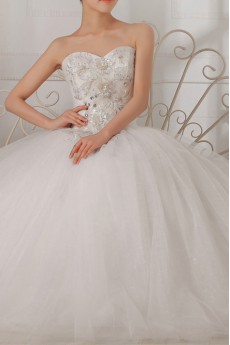 Organza Sweetheart Floor Length Ball Gown with Handmade Flowers