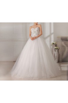 Organza Sweetheart Floor Length Ball Gown with Handmade Flowers