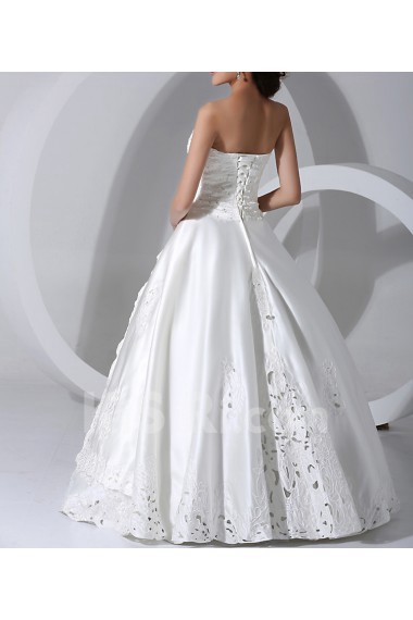 Satin Strapless Floor Length Ball Gown with Pearls