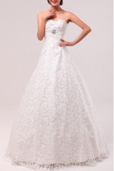 Lace Scoop Neckline Floor Length A-line Gown with Crystal