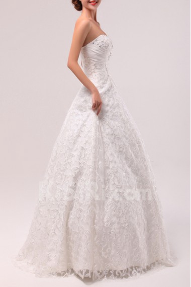 Lace Scoop Neckline Floor Length A-line Gown with Crystal