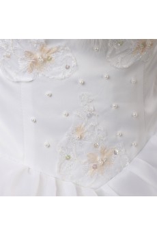 Satin Jewel Neckline Floor Length Ball Gown with Handmade Flowers