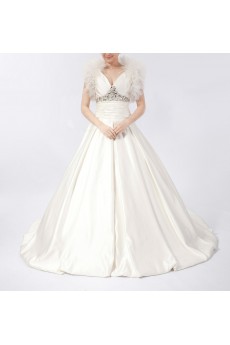 Satin V-neck Ball Gown Dress with Crystal