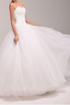 Net Sweetheart Floor Length Ball Gown Dress with Pearls