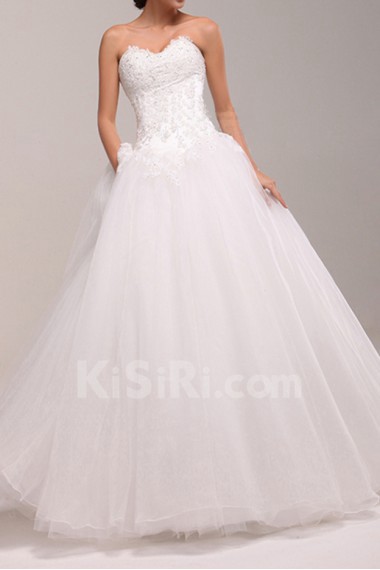 Net Sweetheart Floor Length Ball Gown Dress with Pearls