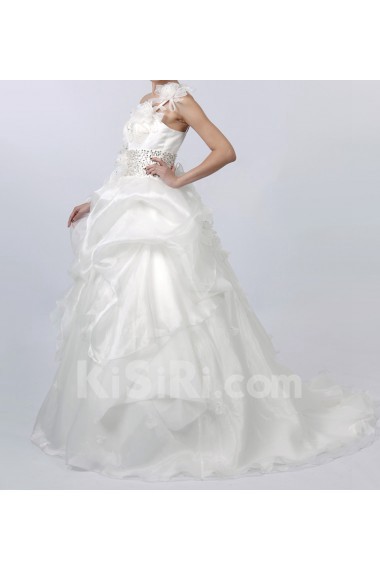 Satin One Shoulder Ball Gown Dress with Crystal