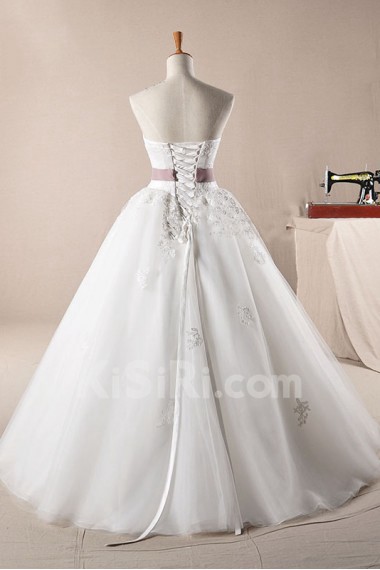 Lace Strapless Floor Length Ball Gown Dress with Handmade Flowers