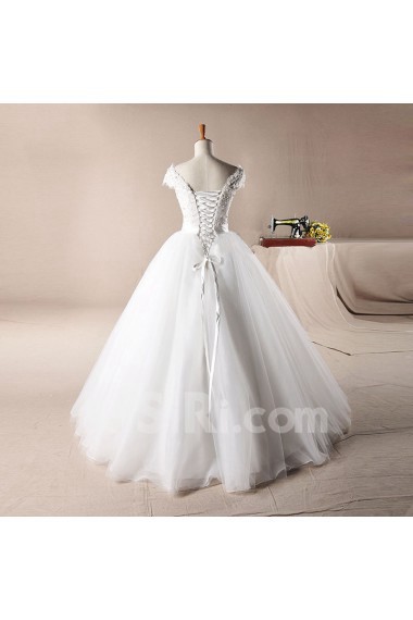 Lace Off-the-Shoulder Floor Length Ball Gown Dress with Crystal