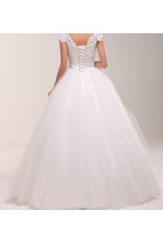 Lace Off-the-Shoulder Floor Length Ball Gown Dress with Crystal