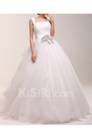 Organza Square Neckline Floor Length Ball Gown Dress with Sequins