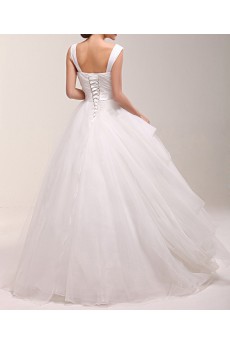 Organza Square Neckline Floor Length Ball Gown Dress with Sequins