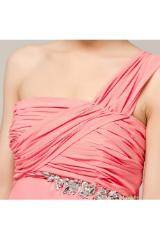 Chiffon One Shoulder Ankle-Length Empire Dress with Crystal