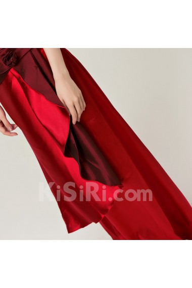 Satin Off-the-Shoulder Floor Length A-line Dress with Handmade Flowers