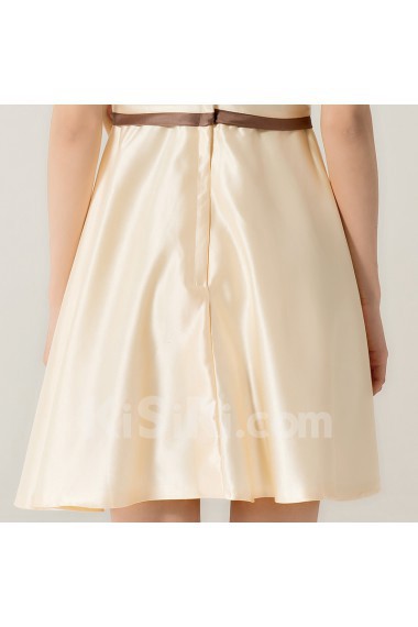 Satin V-neck Short A-line Dress with Bow