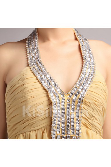 Chiffon Halter Floor Length Empire Dress with Crystal