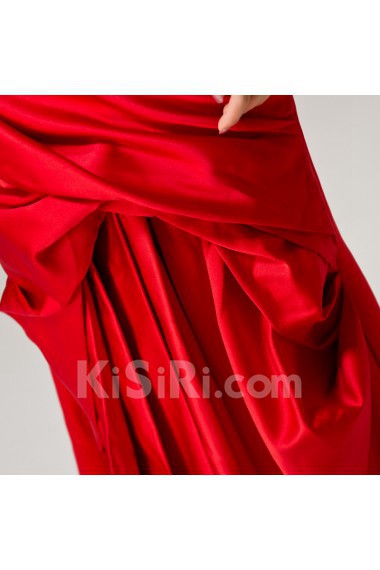 Satin One Shoulder Floor Length Sheath Dress with Crystal