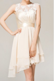 Chiffon Jewel Neckline Short Corset Dress with Embroidered
