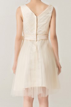 Organza V-neck Short A-line Dress with Bow