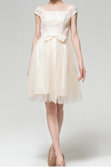 Lace Square Neckline Short A-line Dress with Bow