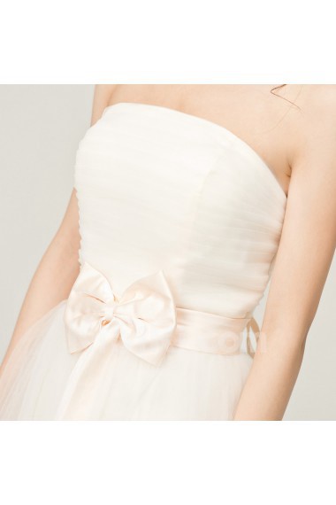 Net Strapless Short A-line Dress with Bow