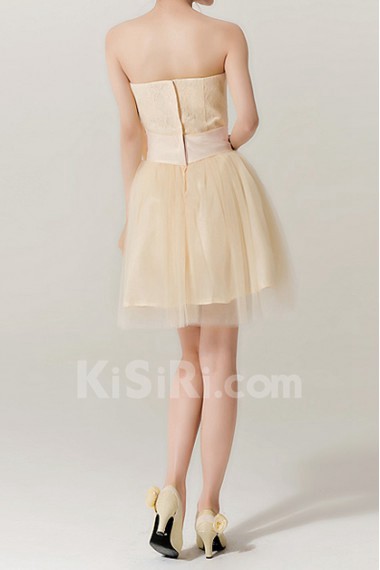 Organza Strapless Short Dress with Bow