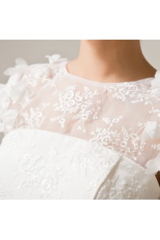 Lace Jewel Neckline Short Dress with Handmade Flowers