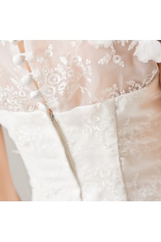Lace Jewel Neckline Short Dress with Handmade Flowers