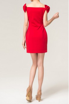 Satin Square Neckline Short Dress with Bow