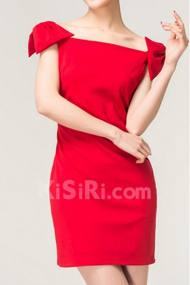 Satin Square Neckline Short Dress with Bow