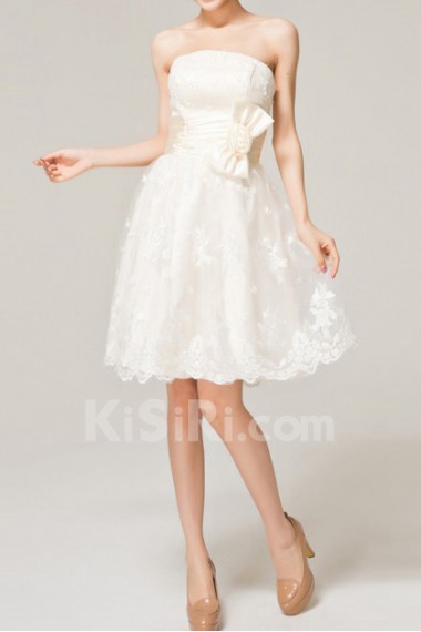 Lace Strapless Short A-line Dress with Bow