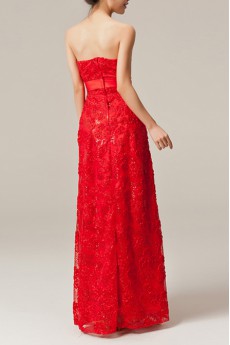 Lace Strapless Floor Length A-line Dress with Bow
