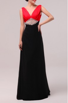 Chiffon V-neck Floor Length A-line Dress with Crystal