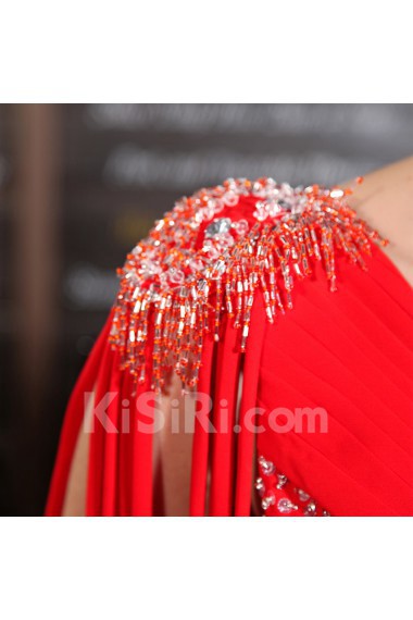 Chiffon One Shoulder Floor Length Empire Dress with Beading