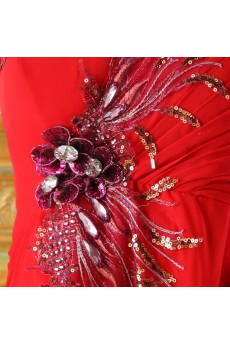 Chiffon One Shoulder Floor Length Empire Dress with Handmade Flowers