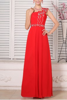 Chiffon One Shoulder Floor Length A-line Dress with Crystal