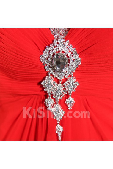 Chiffon V-neck Sheath Dress with Crystal