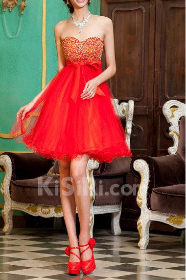 Satin Sweetheart Short Dress with Sequins