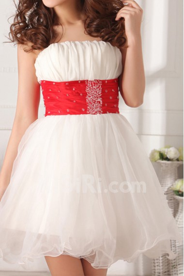 Tulle Strapless Short Dress with Beading