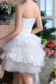 Satin and Tulle Strapless Short Dress with Sequins
