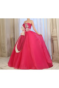 Tulle Strapless Floor Length Ball Gown Dress with Handmade Flowers