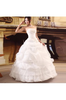Satin,Tulle Strapless Ball Gown Dress with Bead