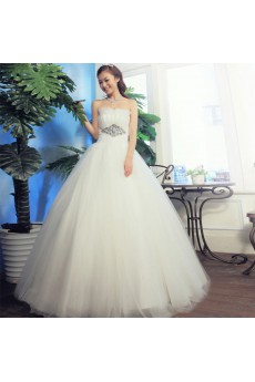 Satin,Tulle Strapless A-line Dress with Diamond