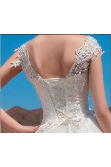 Tulle,Satin,Lace,Net Scoop A-line Dress with Embroidery