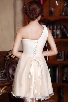 Satin and Tulle One-shoulder Dress with Handmade Flowers