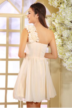 Satin One-shoulder Dress with Handmade Flowers
