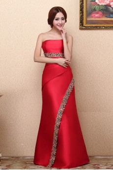 Satin Strapless Dress with Embroidered