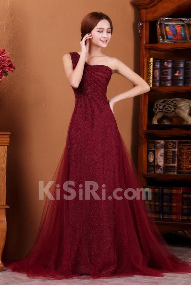 Satin and Tulle One-shoulder Dress with 