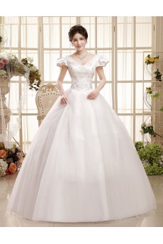 Tulle V-Neck Ball Gown Dress with Beading and Sequins