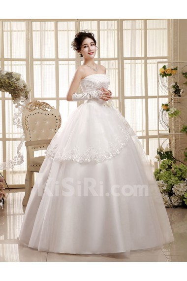 Tulle Strapless Ball Gown Dress with Handmade Flowers and 
Beading